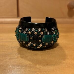 Tory Burch - Black Green Resin Crystal Stone Cuff Bracelet